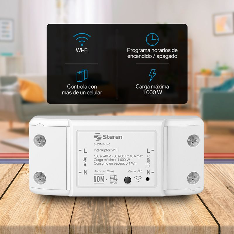 Interruptor SHOME-140 Steren WiFi para Control Remoto de Encendido/Apagado
