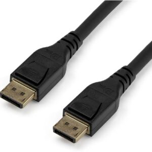 Imagen del Cable DisplayPort 5M conectado a un ordenador y a un monitor.