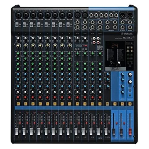 Imagen de la mezcladora Yamaha MG16XU con preamplificadores D-PRE, efectos SPX, chasis metálico, USB, 6 buses, salidas XLR y compresores de un solo botón. Ideal para mejorar el sonido en estudios de grabación, presentaciones en vivo y aplicaciones de audio profesionales.