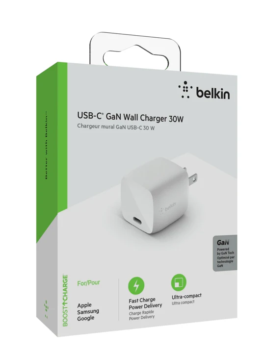 CARGADOR BELKIN PARA PARED 1 PUERTO TIPO C + CABLE TIPO C 30W