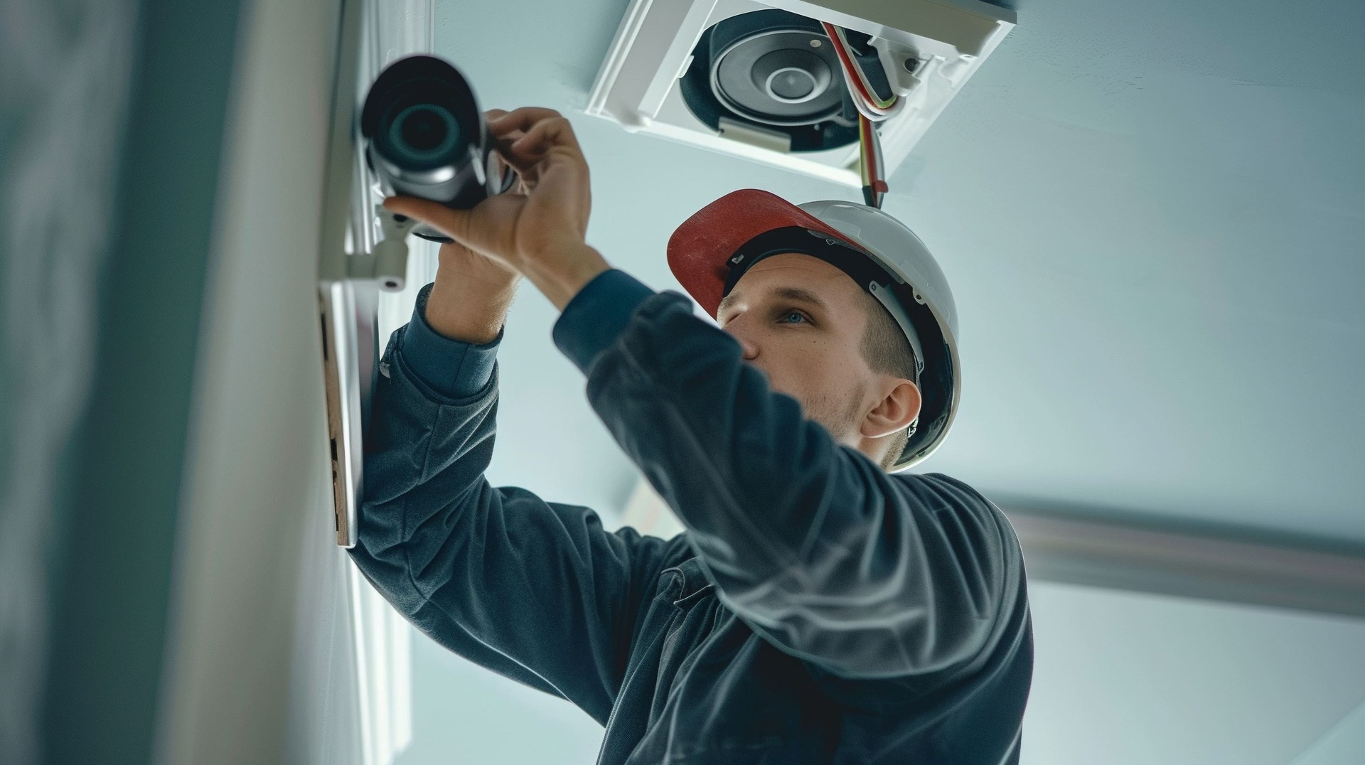 Técnico instalando un sistema de seguridad profesional - TecnoNacho servicios de instalación de cámaras de seguridad