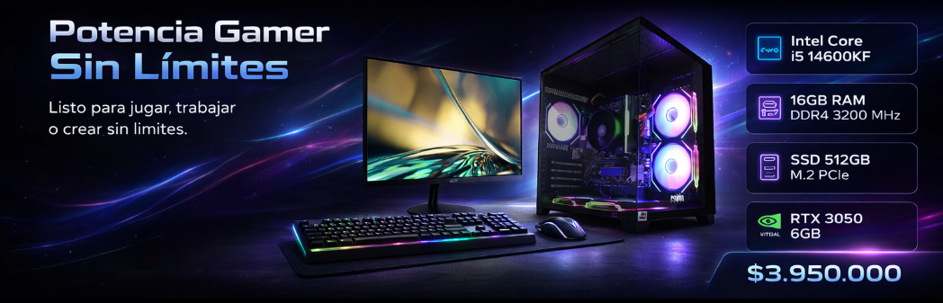 Computador Gamer Power Group CL-W27 Core i5-14600KF + RTX 3050 6GB + 16GB + SSD 512GB + Combo + Monitor 21.45″