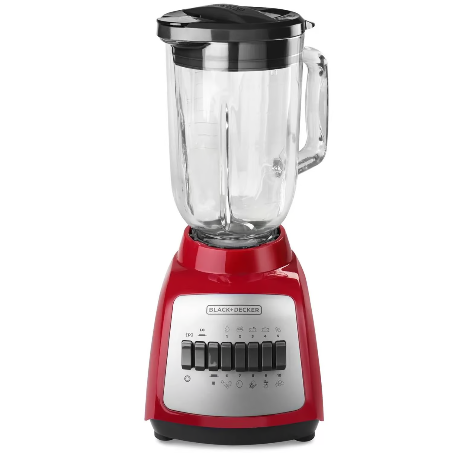 Licuadora Black+Decker BLBD210GR de 550W con jarra de vidrio de 1.25L y 10 velocidades.