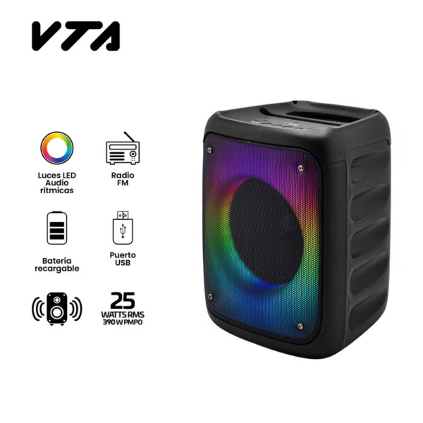 Parlante Bluetooth VTA 81879 Recargable 10W con Radio FM y Luces LED​