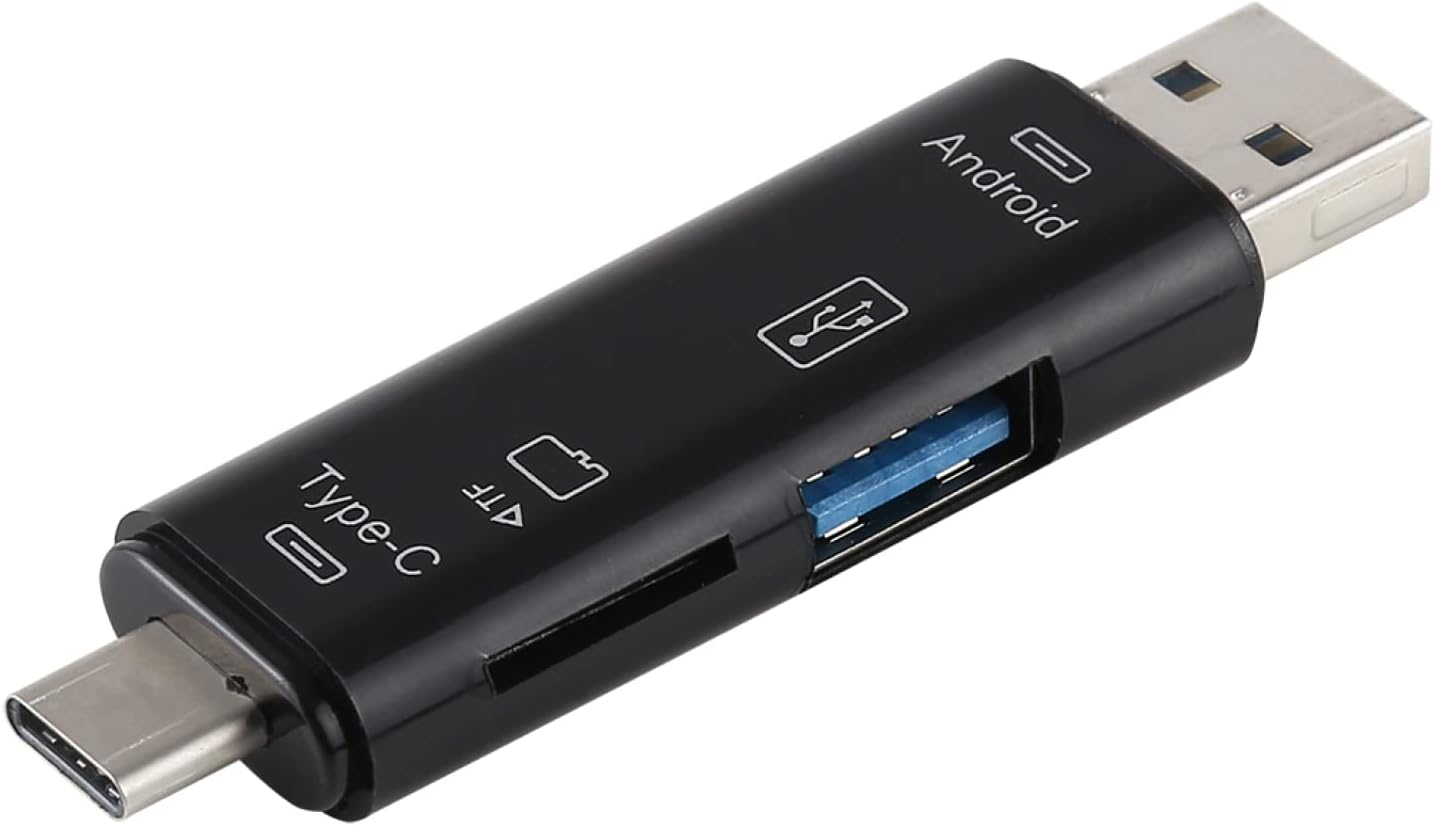 Lector de tarjetas 3 en 1 USB 3.0 con conectores Tipo C y Micro USB.