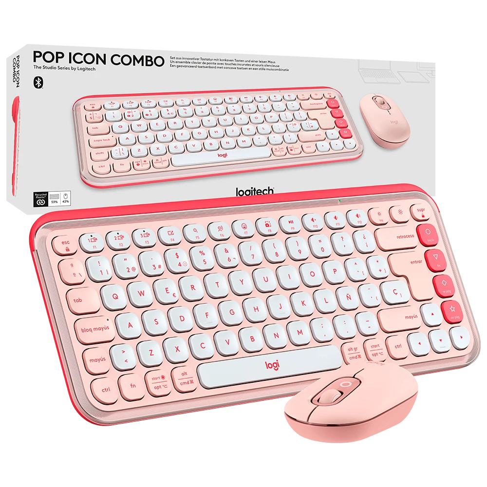 Combo Teclado y Mouse Logitech POP Bluetooth Rosa ICON Retro