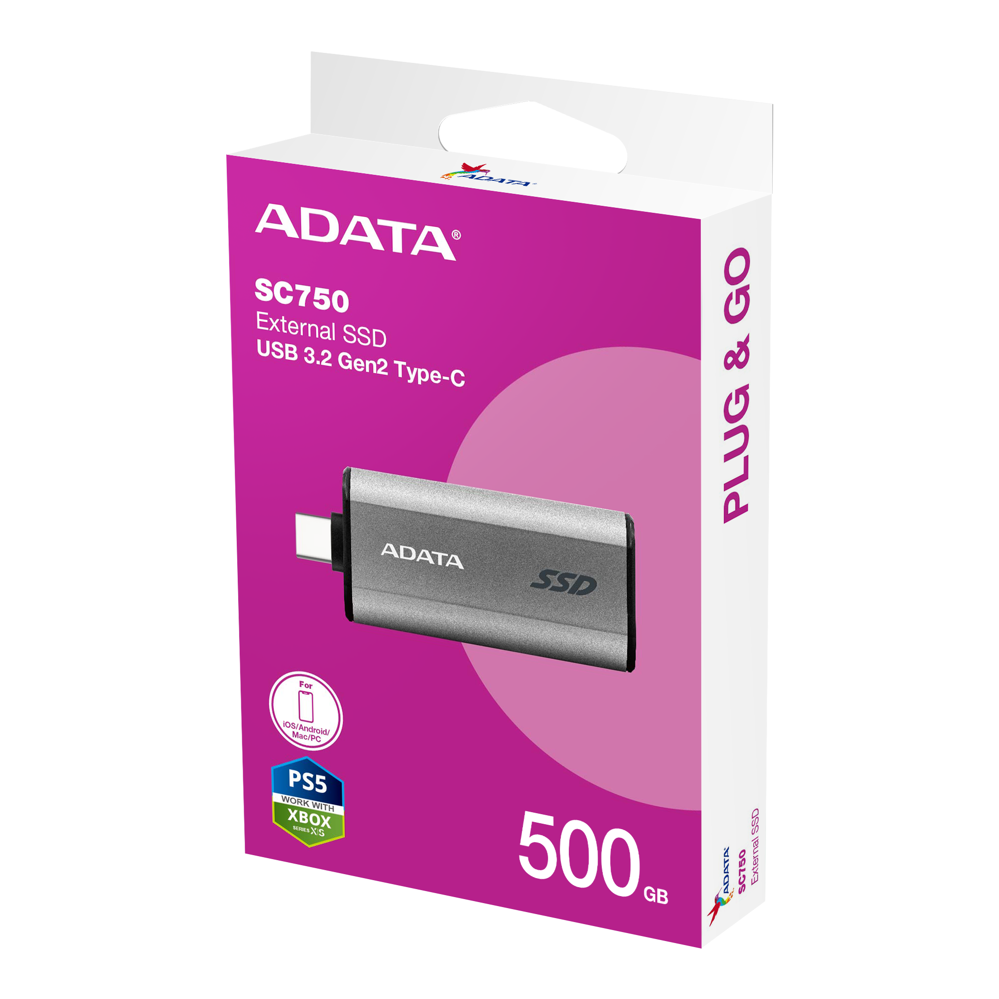 Disco duro externo ADATA SC750 500GB USB‑C 3.2 velocidad