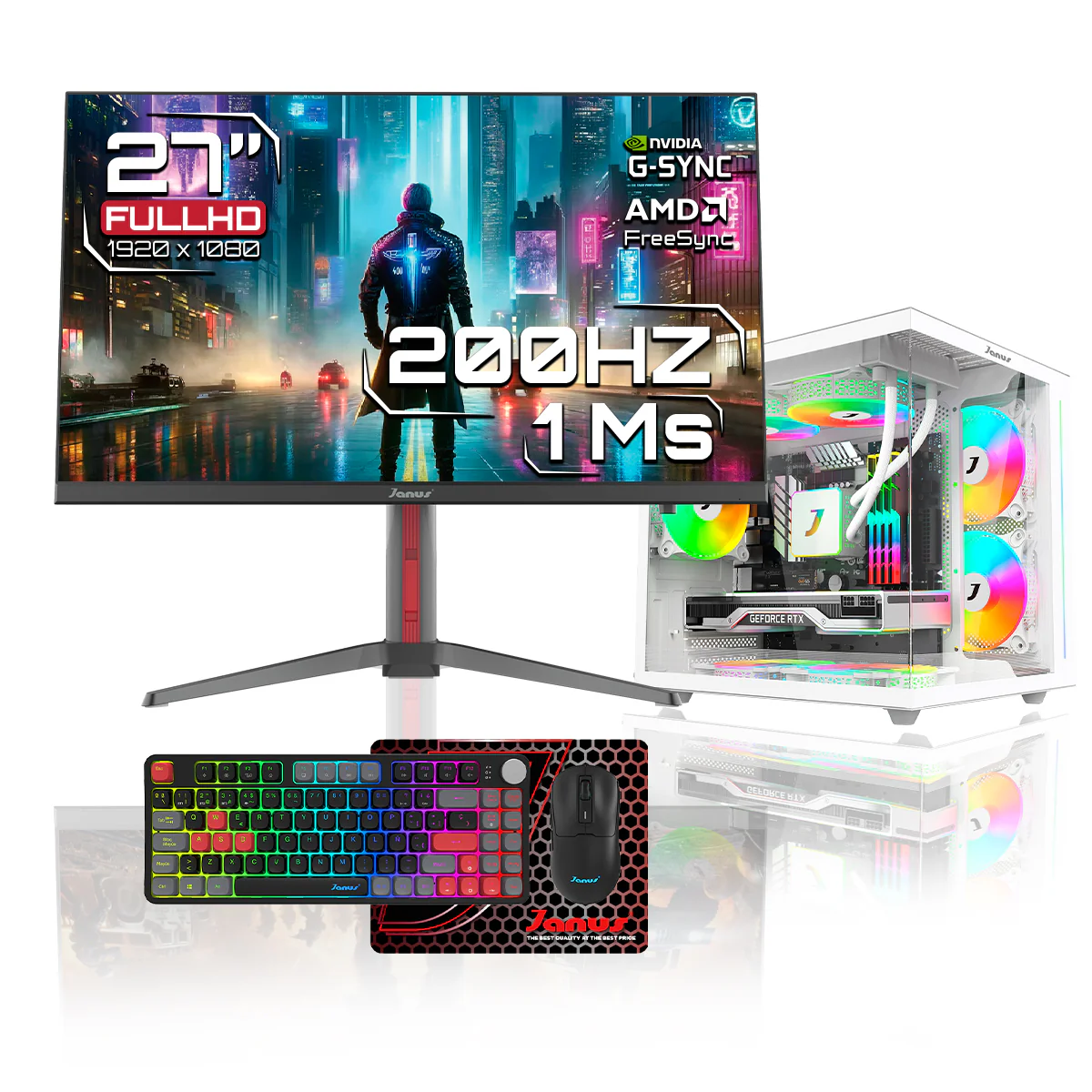 Computador Janus Gamer i5-12400F 16GB 512GB + RTX 3050 + Monitor 27″ 200 Hz + Combo Teclado y Mouse