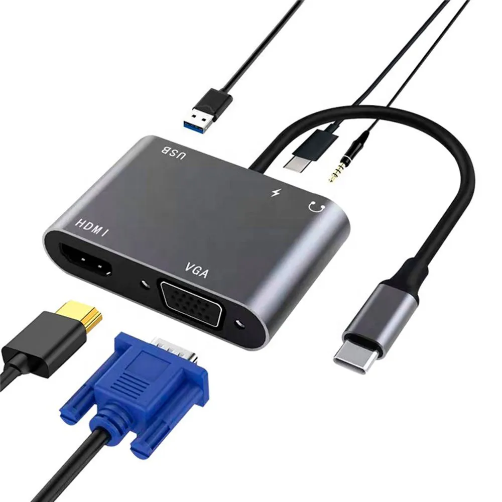 Hub USB-C 5 en 1 HKH51 HDMI VGA USB 3.0 PD Audio 3.5mm Hub USB-C 5 en 1 HKH51 HDMI VGA USB 3.0 PD Audio 3.5mm