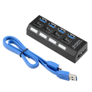 Hub USB 3.0 4 Puertos con Interruptores y Luz LED Azul