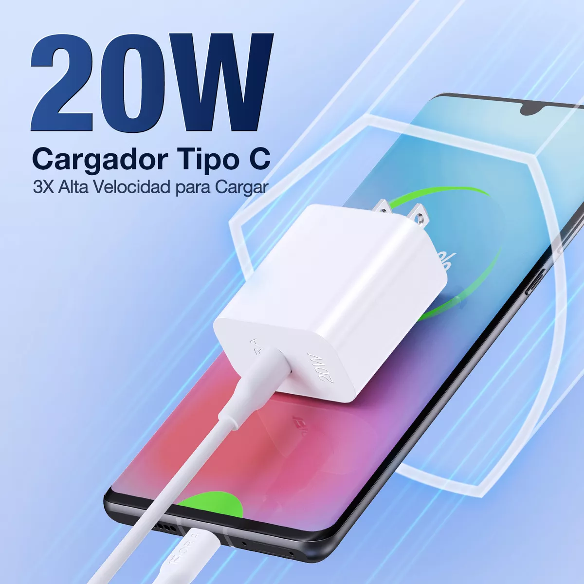 CARGADOR PARA CELULAR 1HORA GAR153 ( USB TIPO C ) GAN 20W CABLE TIPO C 3A