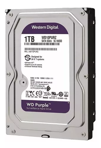 Disco Duro Western Digital Purple 1TB WD10PURZ Video Vigilancia y Uso Continuo 24/7