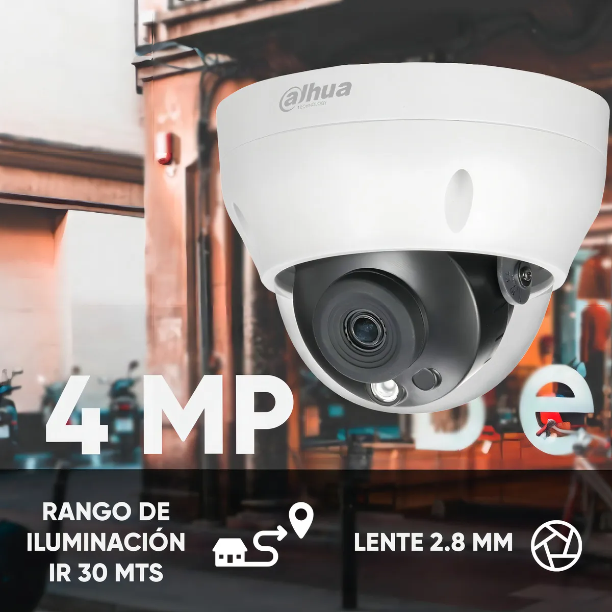CAMARA SEGURIDAD DAHUA DH-IPC-HDPW1431R1N-0280B-S4 DOMO SEMIMETALICA 2.8MM 4MP POE IP67