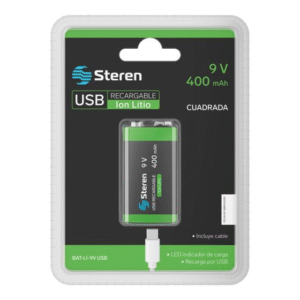 Batería Recargable Steren 9V USB Tipo C BAT-LI-9V 400mAh