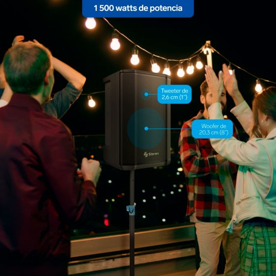 PARLANTE CABINA BLUETOOTH STEREN 8" BAF-0890R - BAFLE PROFESIONAL