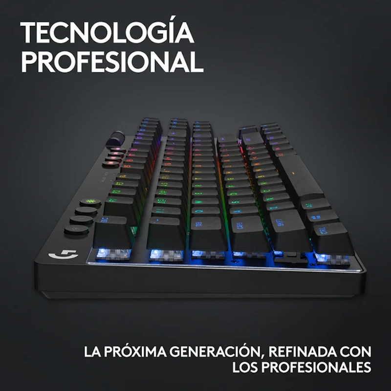 Vista lateral teclado mecánico Logitech G PRO X TKL LIGHTSPEED perfil bajo switches GX Brown