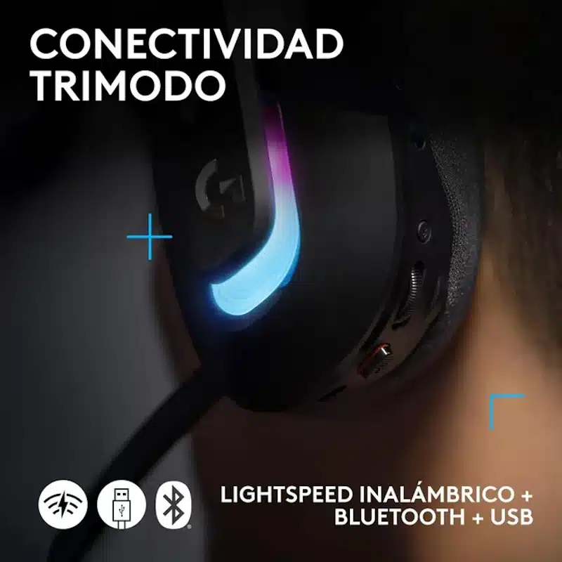 Diagrama partes auriculares Logitech G522 LIGHTSPEED micrófono extraíble dongle USB transductores PRO-G
