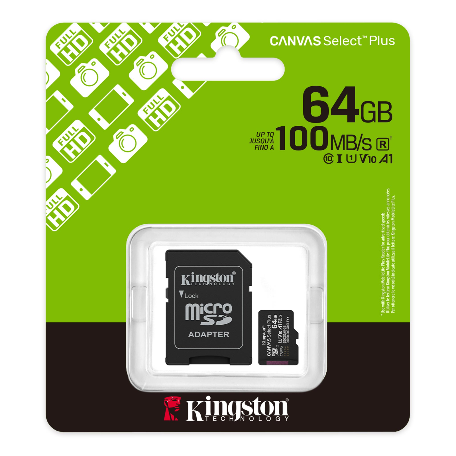 Memoria MicroSD Kingston 64GB SDCS3 Clase 10 UHS-I U3 V30 A1