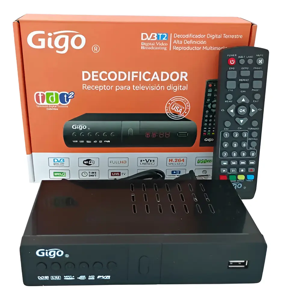 Decodificador TDT + Antena DVB-T2 Gigo GO-TDT MLP Full HD