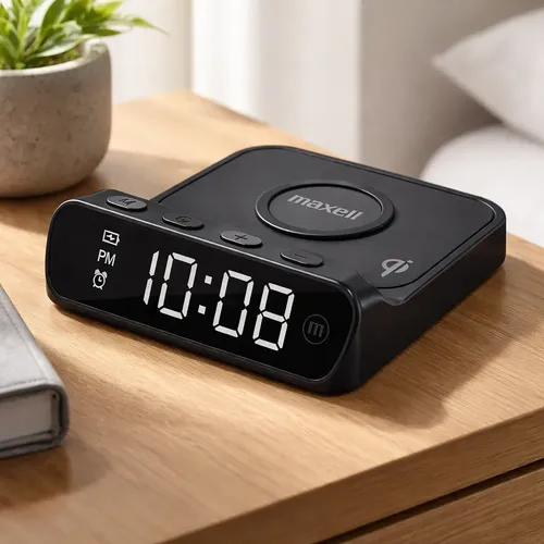 CARGADOR INALAMBRICO PARA CELULAR IPHONE MAXELL QIAC-115 CON RELOJ DESPERTADOR