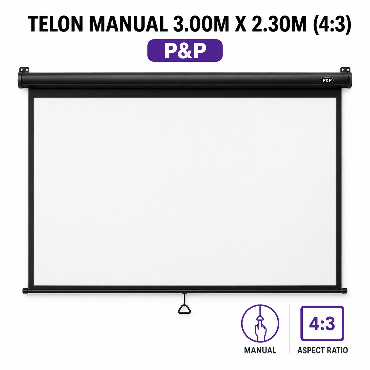 Telón Manual de Proyección 3.00 x 2.30 m Formato 4:3 P&P