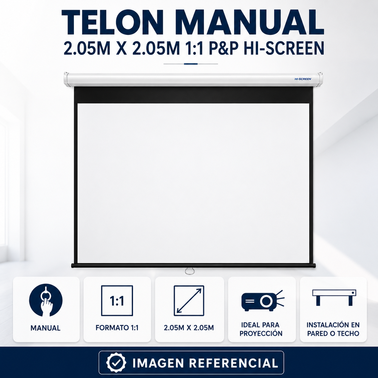 Telón Manual Hi-Screen 2,05 × 2,05 m Formato 1:1