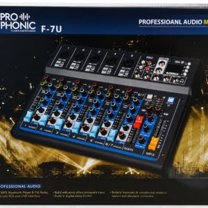 Mezcladora Analógica Prophonic F-7U de 7 Canales USB y Bluetooth Mezcladora Analógica Prophonic F-7U de 7 Canales USB y Bluetooth