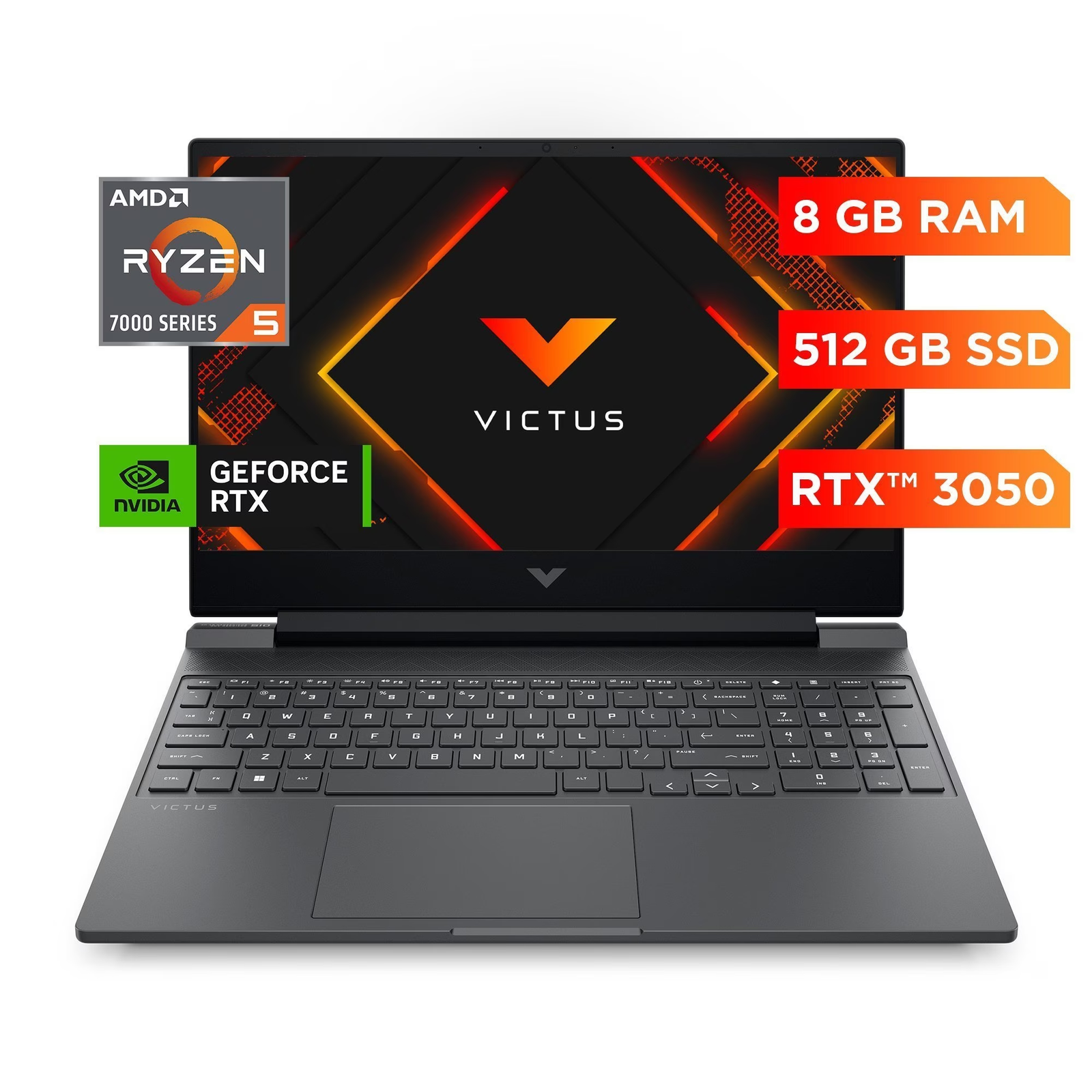 Portátil Gamer HP Victus 15-fb3032la Ryzen 5 7535HS 8GB SSD 512GB RTX 3050 6GB Win 11 SL
