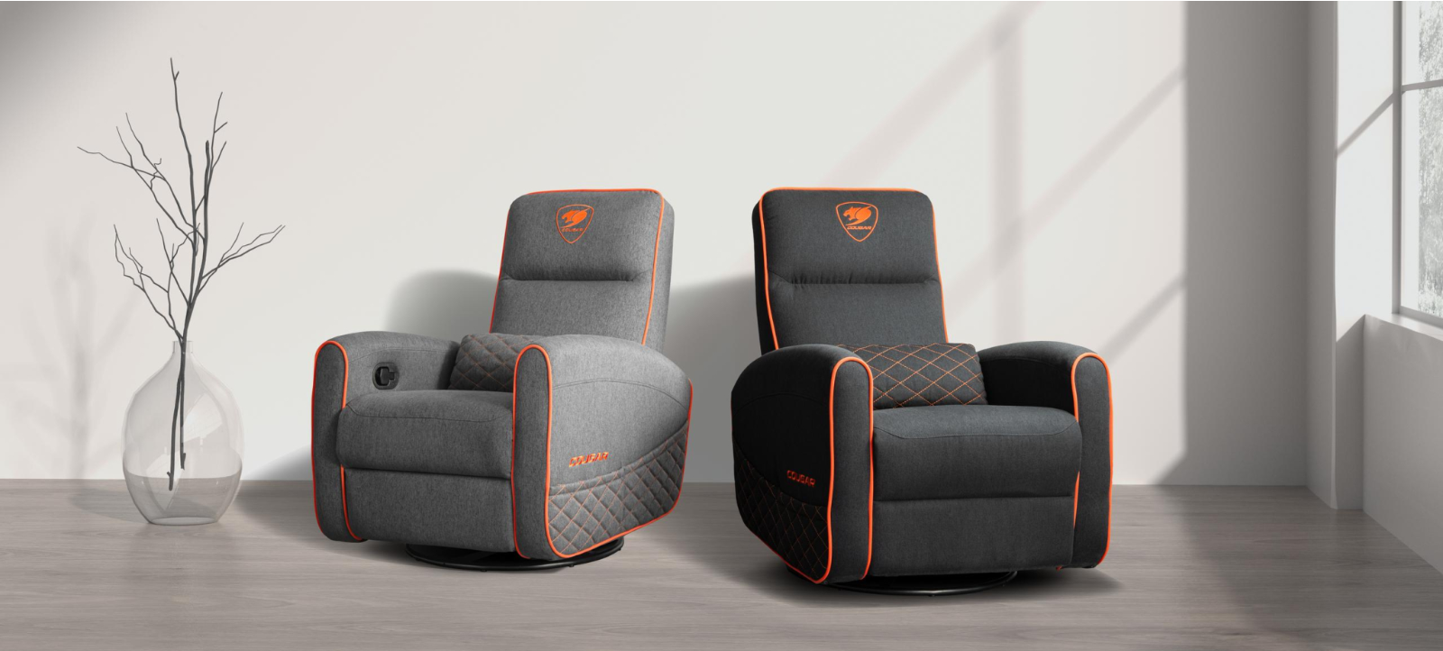 sofa gamer cougar fidom reclinable con textura tipo lino y bolsillo lateral pub