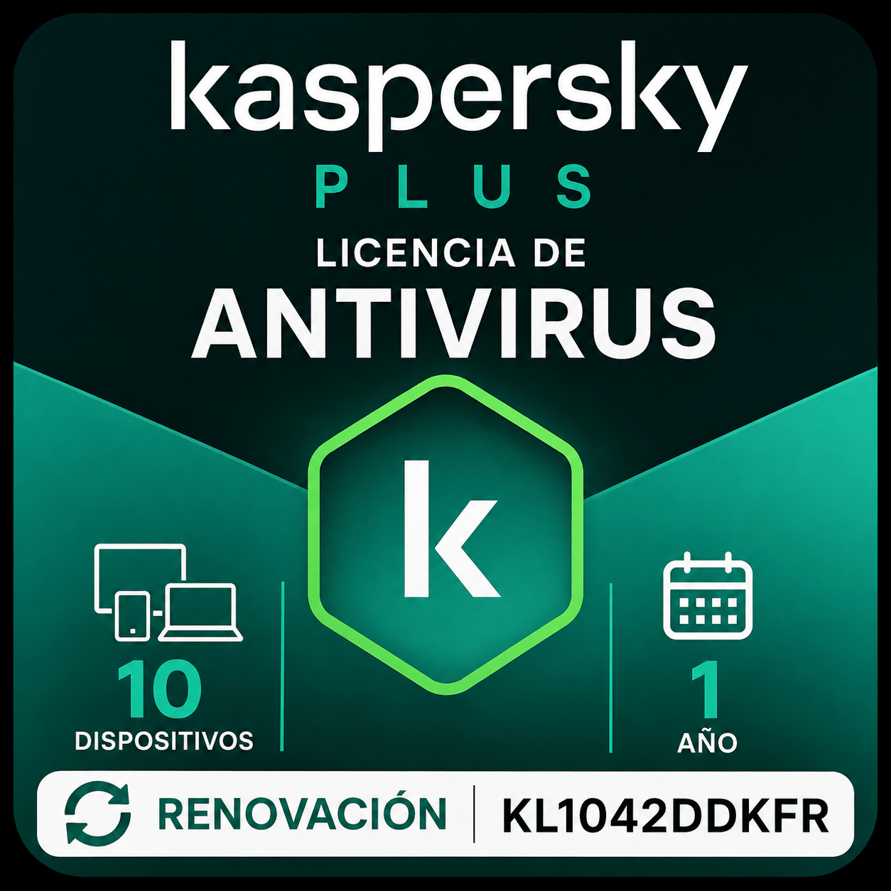 Licencia Kaspersky Plus 10 Dispositivos 1 Año – Renovación KL1042DDKFR